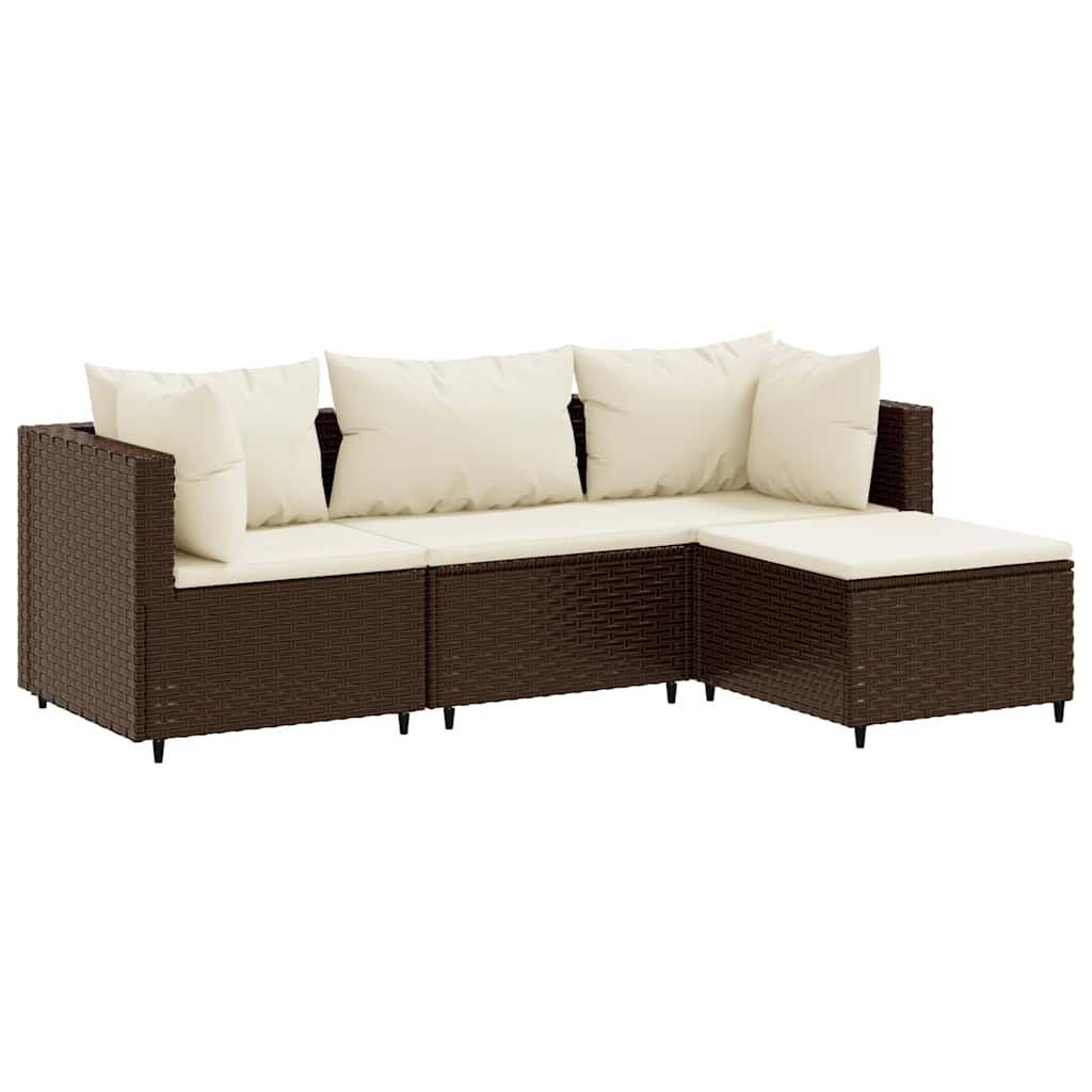 4-delige Loungeset met kussens poly rattan bruin is nu te koop bij PeponiXL, paradijselijk wonen!