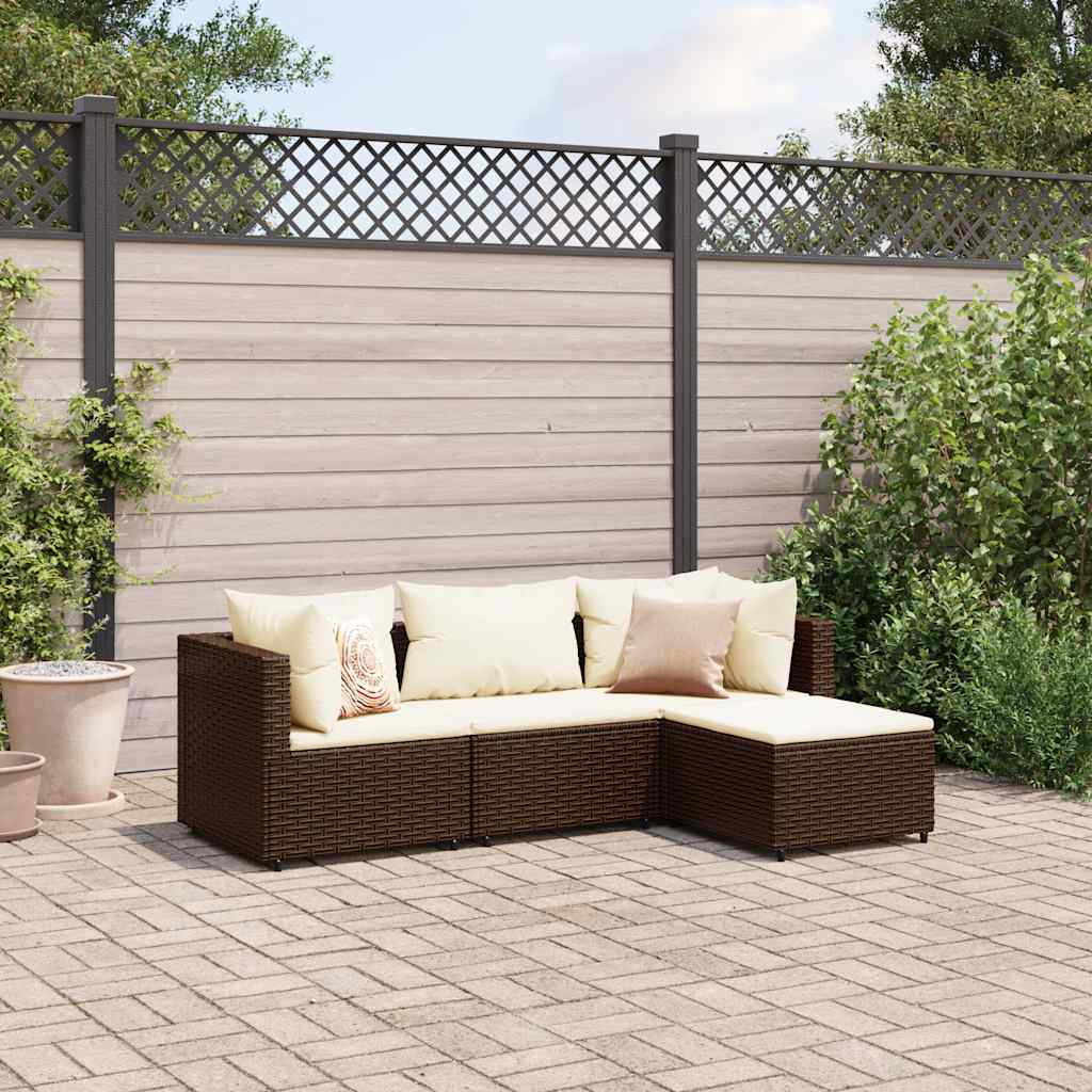 4-delige Loungeset met kussens poly rattan bruin is nu te koop bij PeponiXL, paradijselijk wonen!
