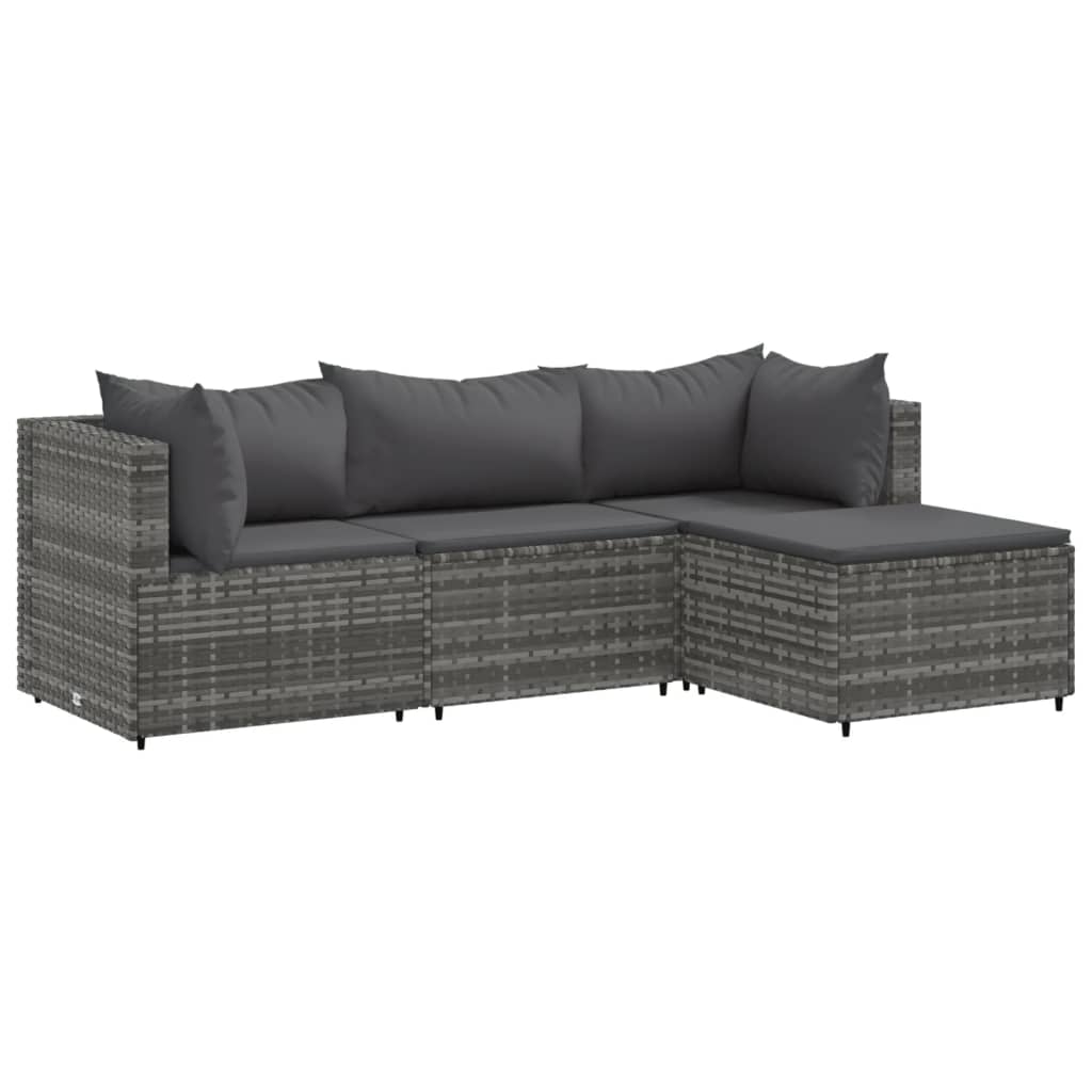 4-delige Loungeset met kussens poly rattan grijs is nu te koop bij PeponiXL, paradijselijk wonen!