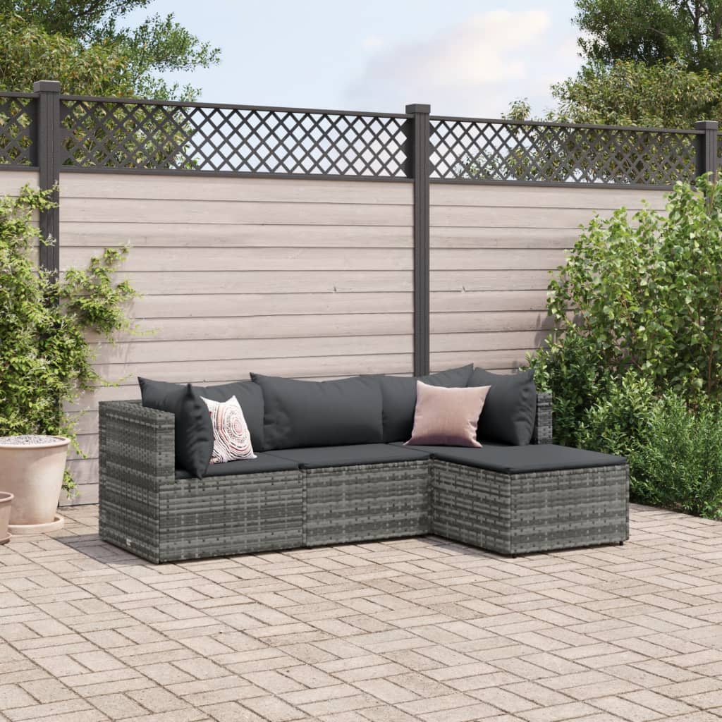 4-delige Loungeset met kussens poly rattan grijs is nu te koop bij PeponiXL, paradijselijk wonen!