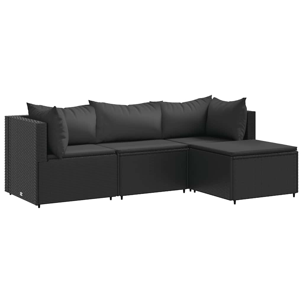 4-delige Loungeset met kussens poly rattan zwart is nu te koop bij PeponiXL, paradijselijk wonen!