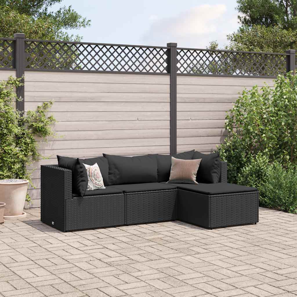 4-delige Loungeset met kussens poly rattan zwart is nu te koop bij PeponiXL, paradijselijk wonen!