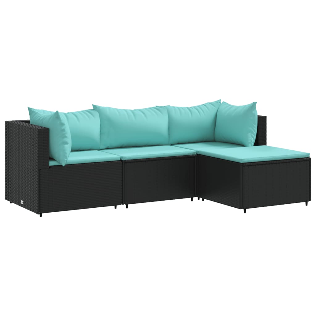 4-delige Loungeset met kussens poly rattan zwart is nu te koop bij PeponiXL, paradijselijk wonen!