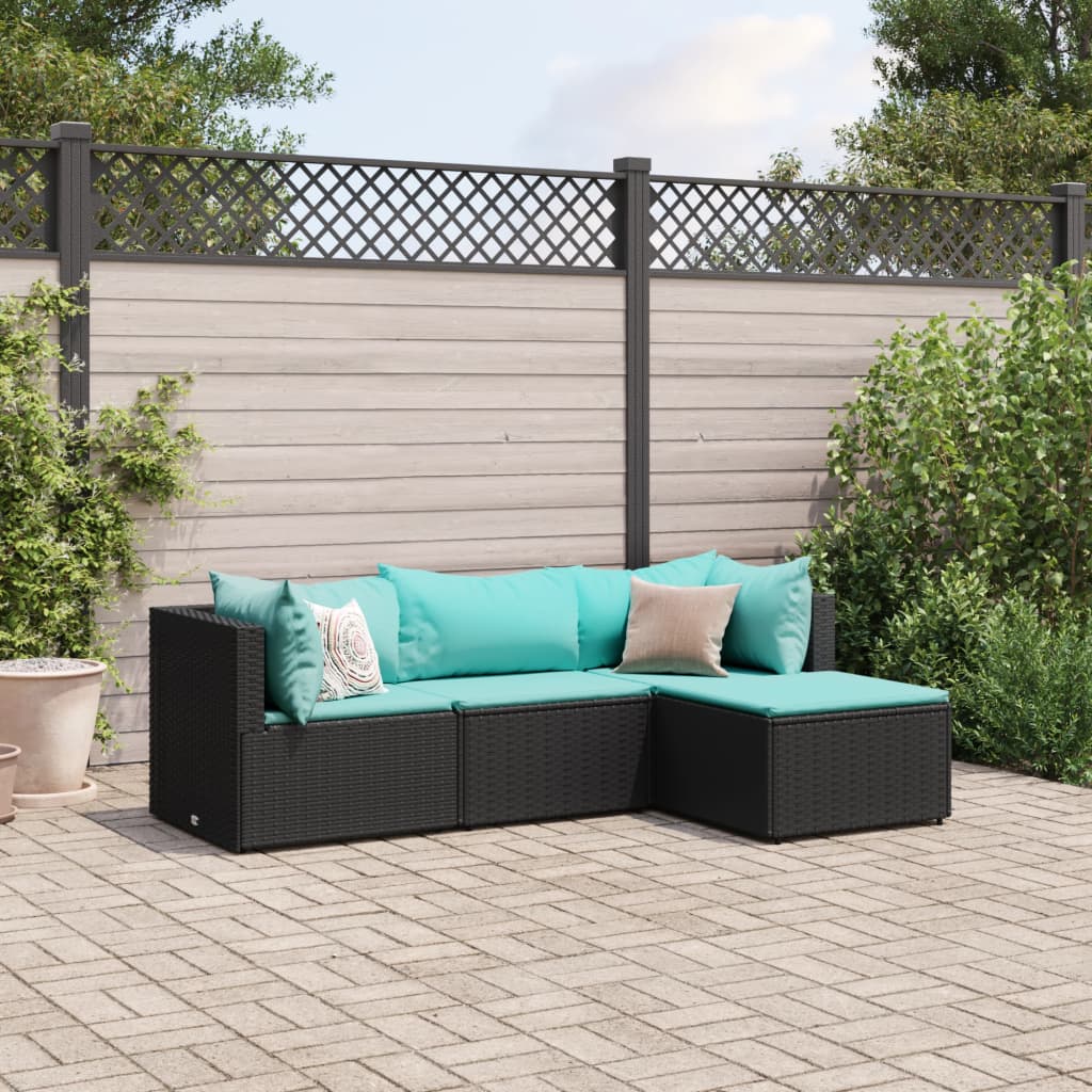 4-delige Loungeset met kussens poly rattan zwart is nu te koop bij PeponiXL, paradijselijk wonen!