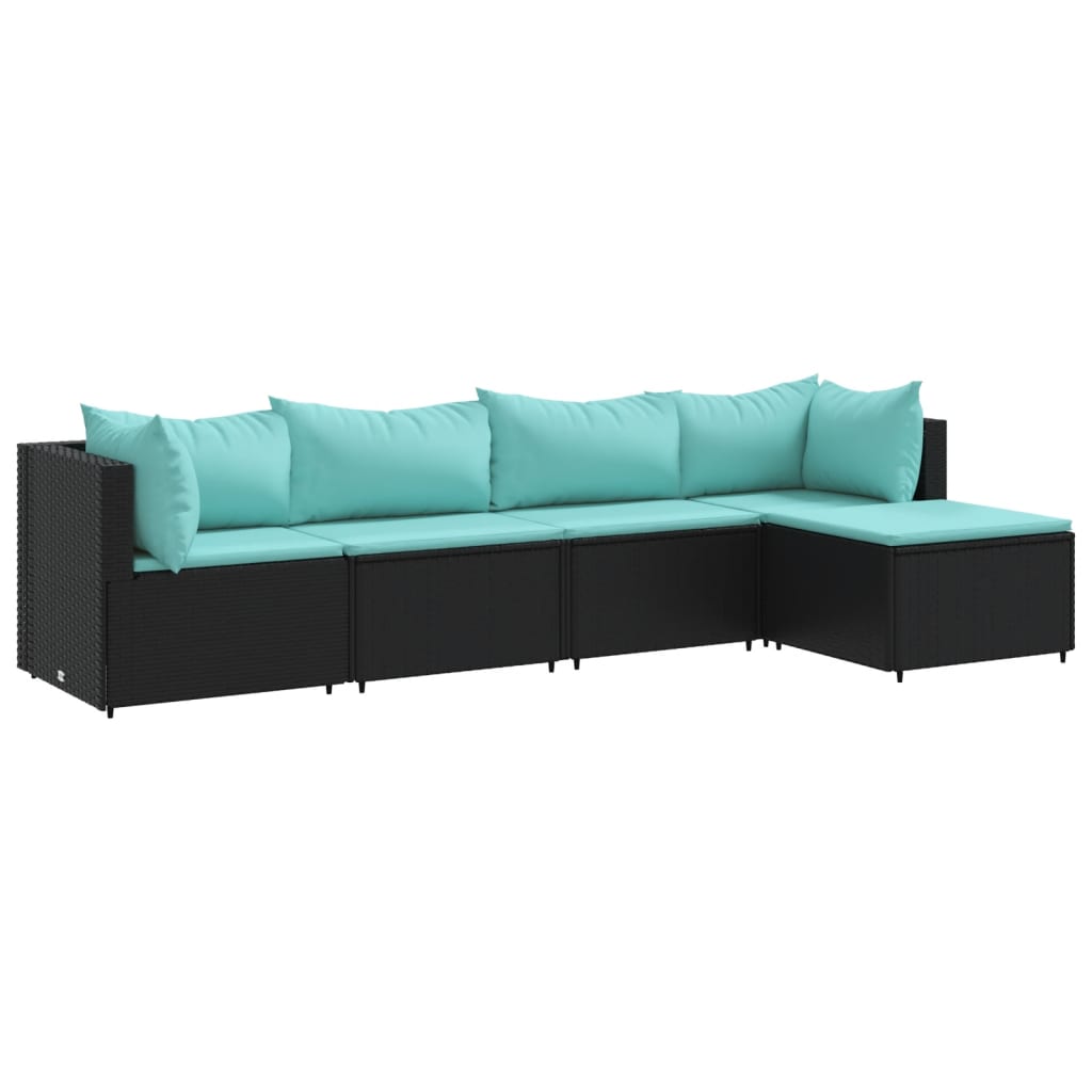 5-delige Loungeset met kussens poly rattan zwart is nu te koop bij PeponiXL, paradijselijk wonen!