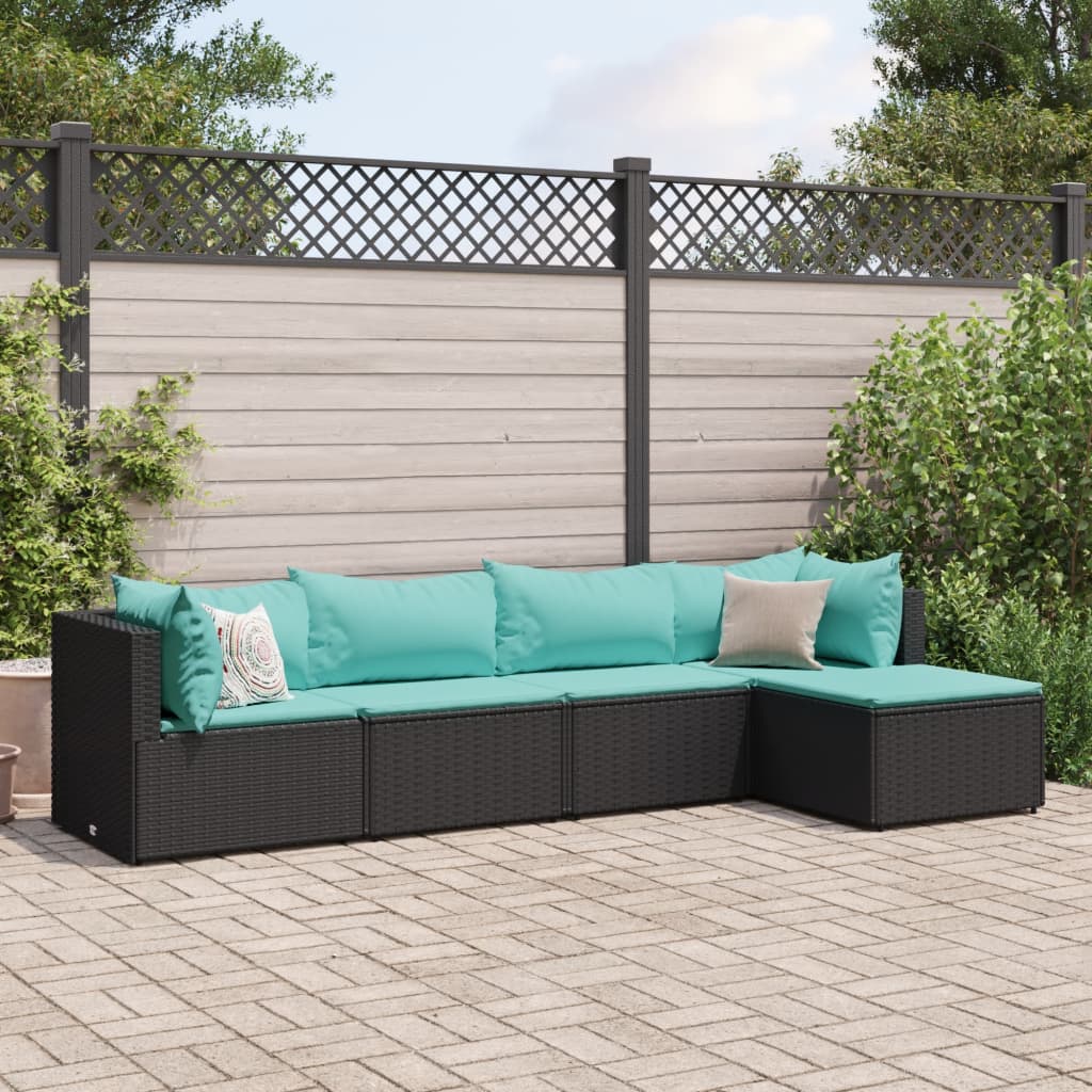 5-delige Loungeset met kussens poly rattan zwart is nu te koop bij PeponiXL, paradijselijk wonen!