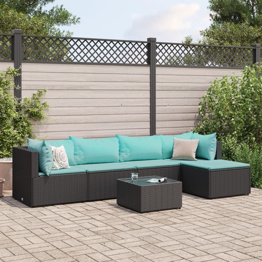 6-delige Loungeset met kussens poly rattan zwart is nu te koop bij PeponiXL, paradijselijk wonen!
