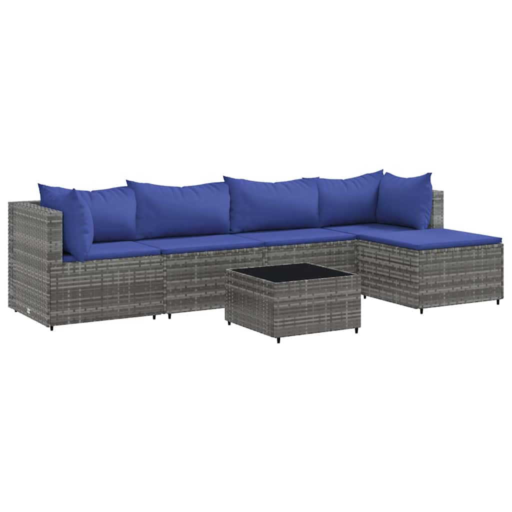 6-delige Loungeset met kussens poly rattan grijs is nu te koop bij PeponiXL, paradijselijk wonen!