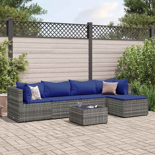 6-delige Loungeset met kussens poly rattan grijs is nu te koop bij PeponiXL, paradijselijk wonen!