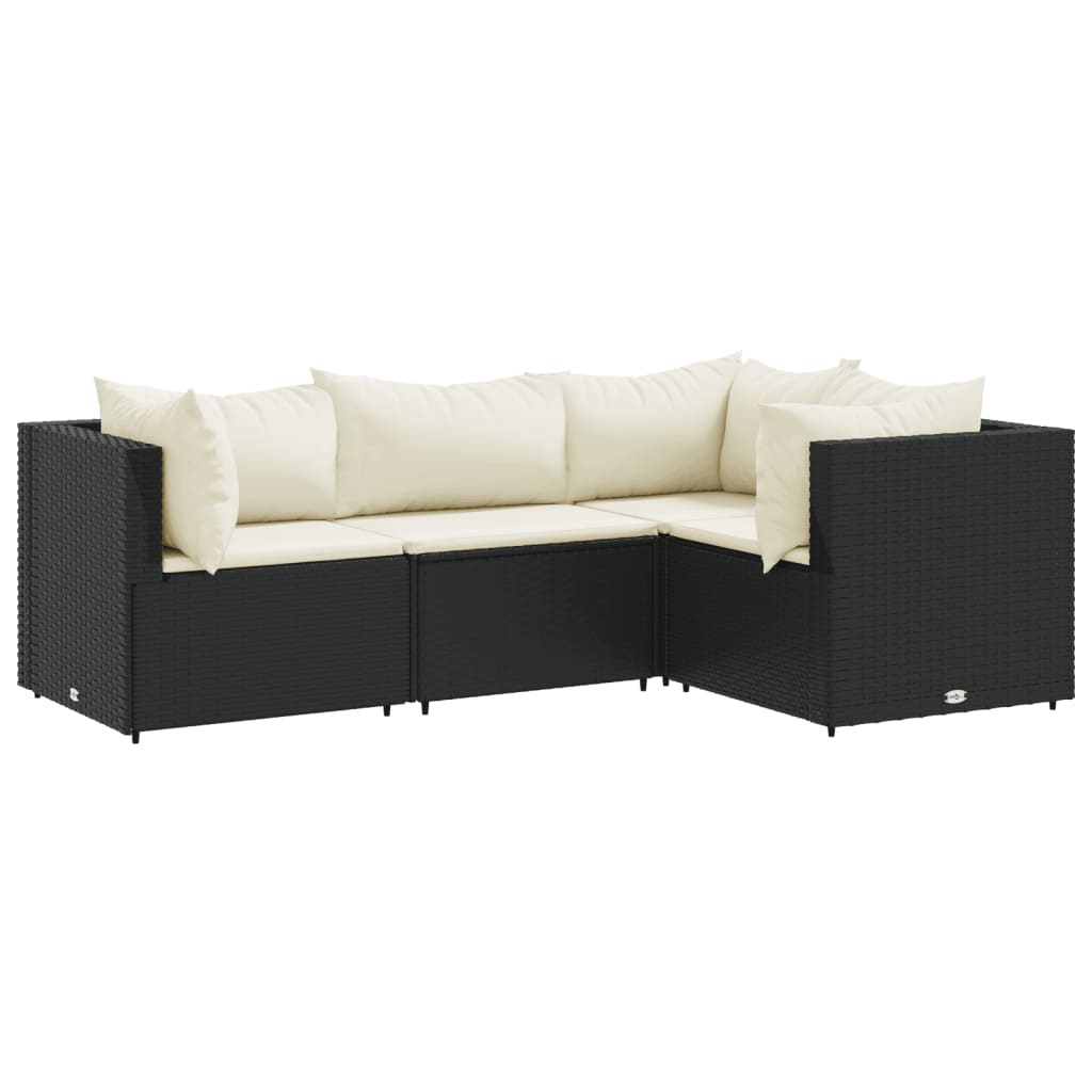 4-delige Loungeset met kussens poly rattan zwart is nu te koop bij PeponiXL, paradijselijk wonen!