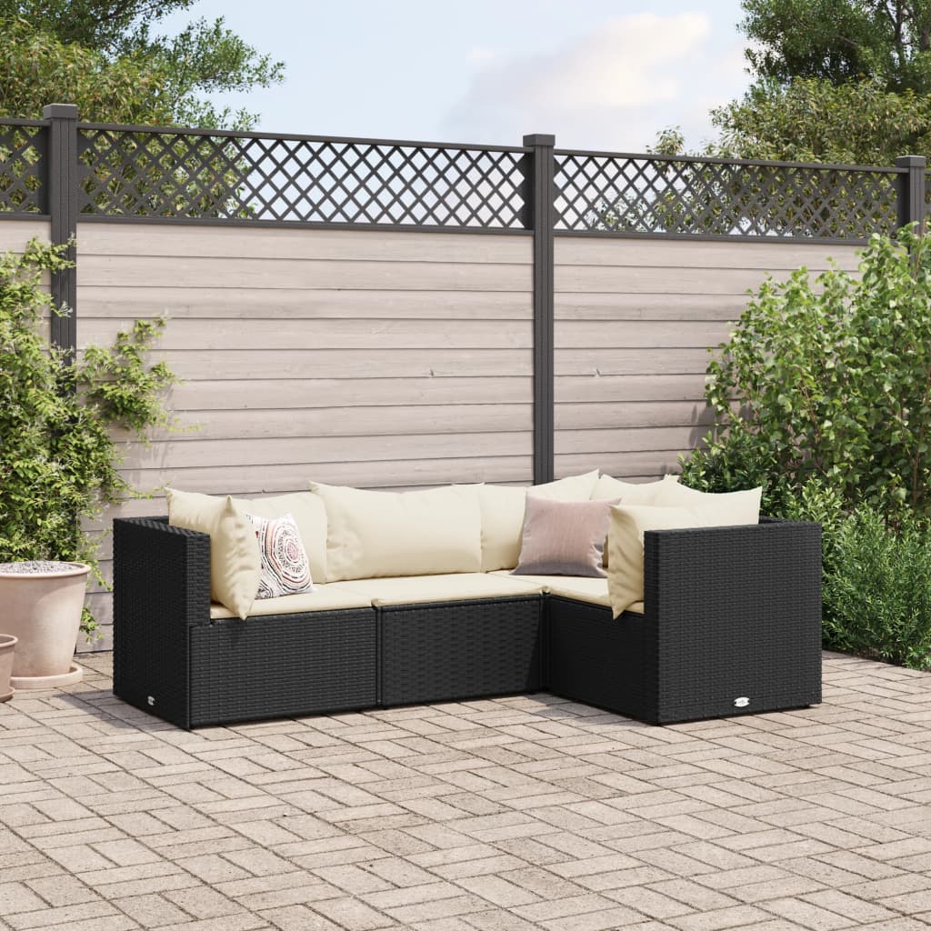 4-delige Loungeset met kussens poly rattan zwart is nu te koop bij PeponiXL, paradijselijk wonen!