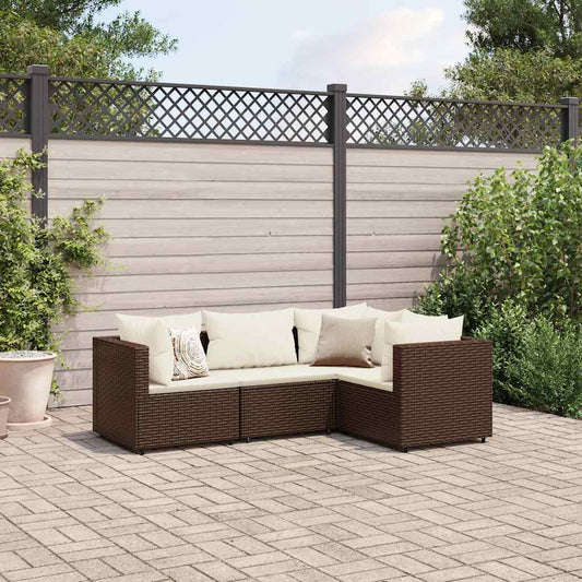 4-delige Loungeset met kussens poly rattan bruin is nu te koop bij PeponiXL, paradijselijk wonen!