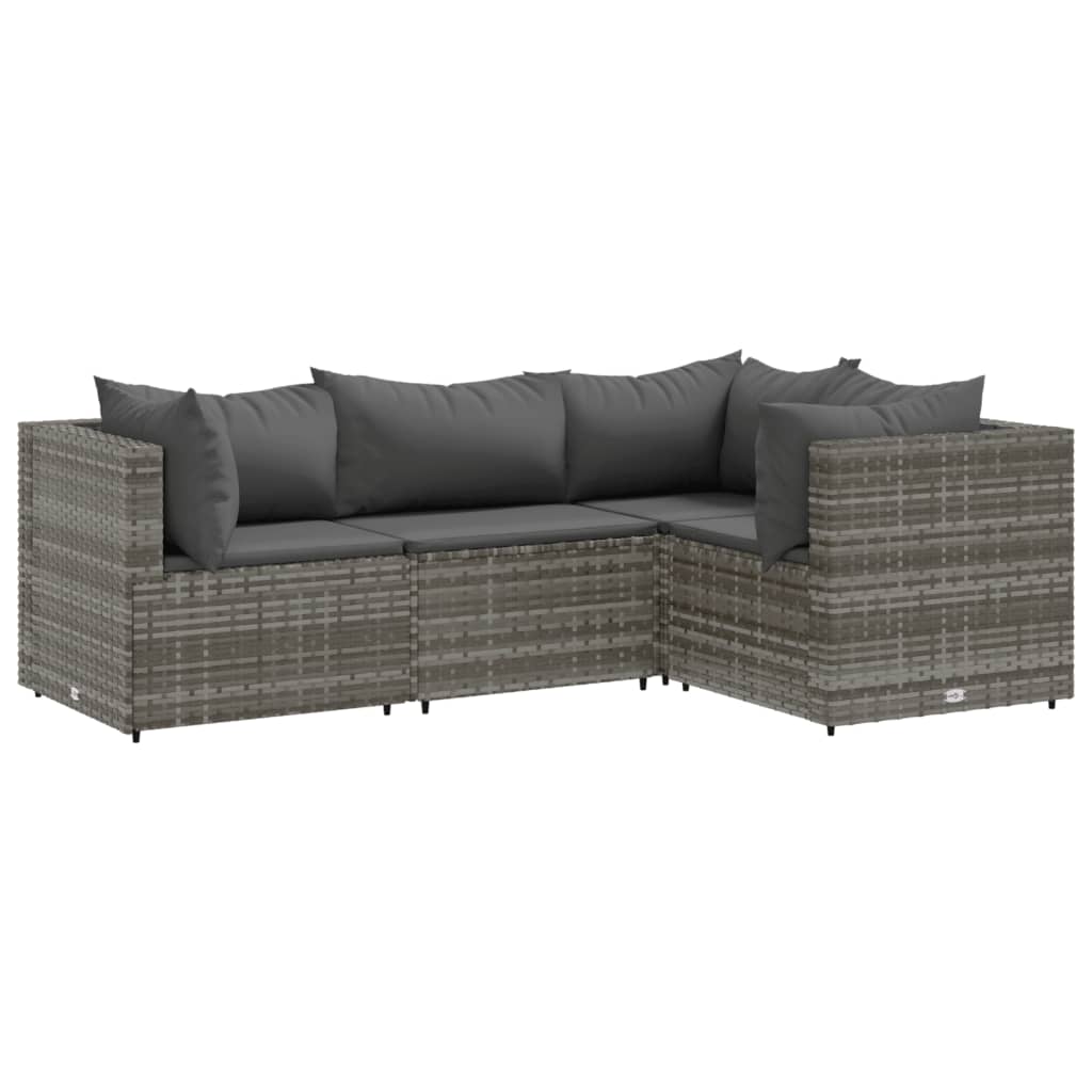 4-delige Loungeset met kussens poly rattan grijs is nu te koop bij PeponiXL, paradijselijk wonen!