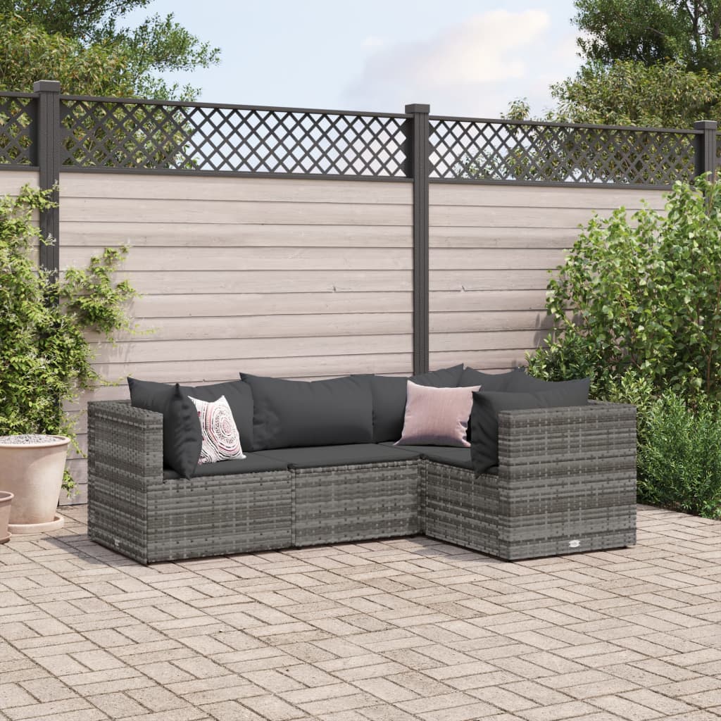 4-delige Loungeset met kussens poly rattan grijs is nu te koop bij PeponiXL, paradijselijk wonen!