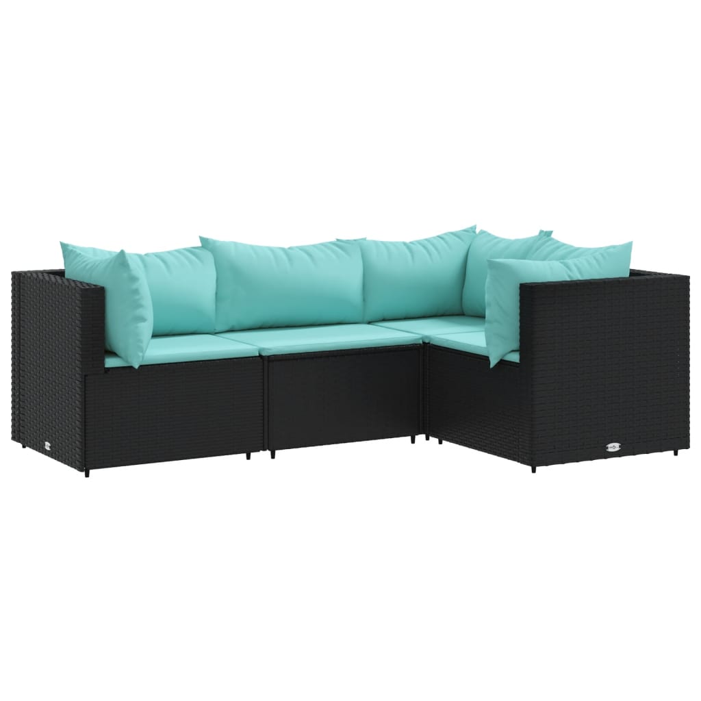 4-delige Loungeset met kussens poly rattan zwart is nu te koop bij PeponiXL, paradijselijk wonen!