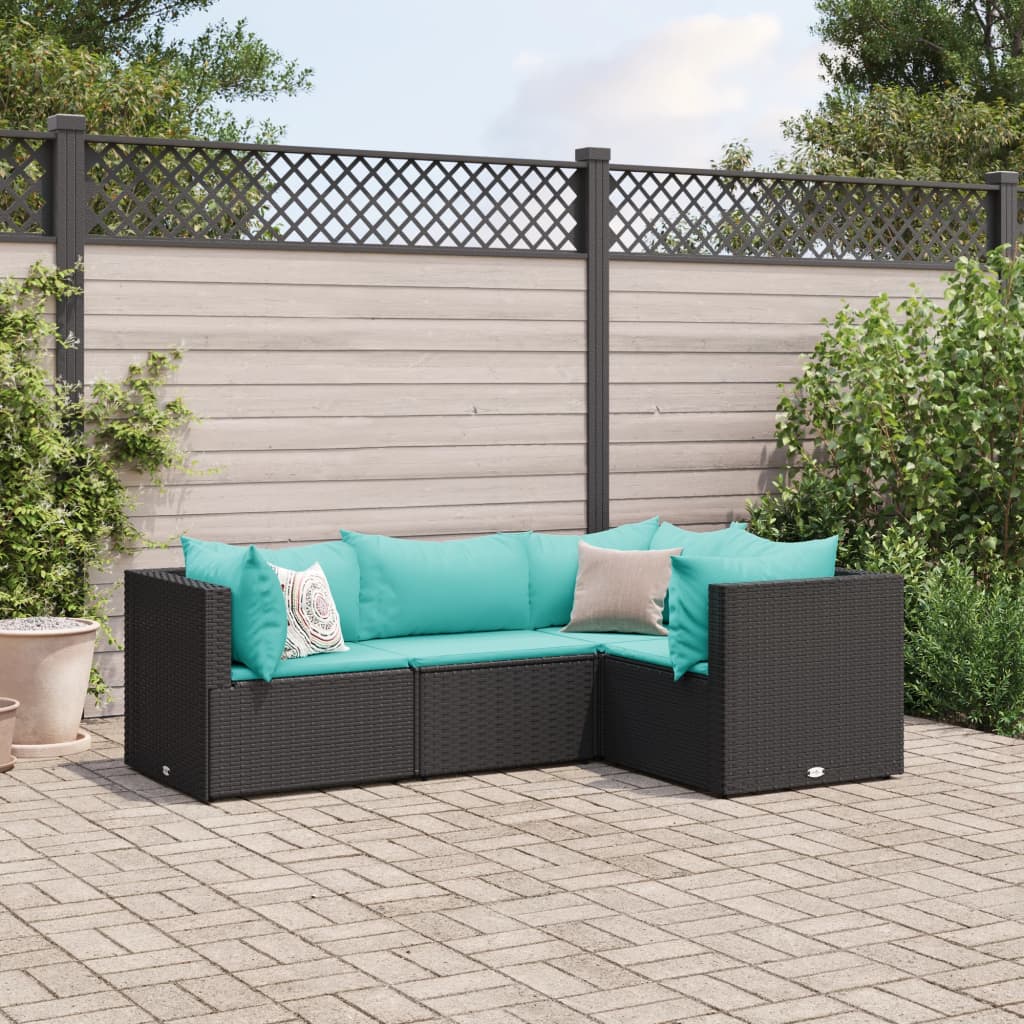 4-delige Loungeset met kussens poly rattan zwart is nu te koop bij PeponiXL, paradijselijk wonen!