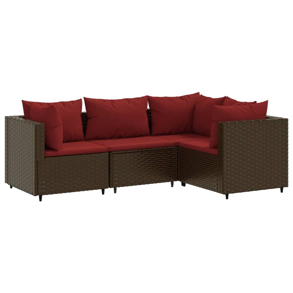 4-delige Loungeset met kussens poly rattan bruin is nu te koop bij PeponiXL, paradijselijk wonen!