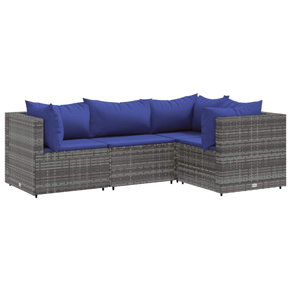 4-delige Loungeset met kussens poly rattan grijs