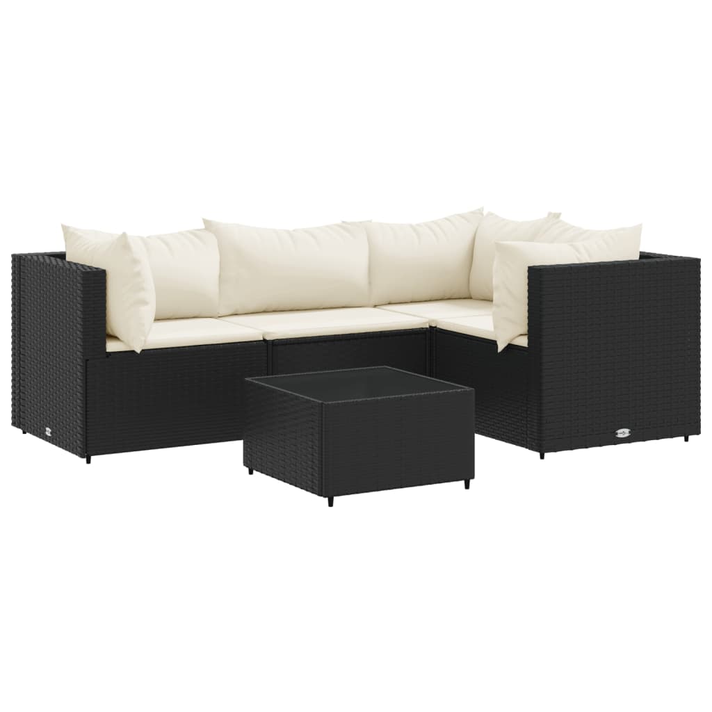 5-delige Loungeset met kussens poly rattan zwart is nu te koop bij PeponiXL, paradijselijk wonen!