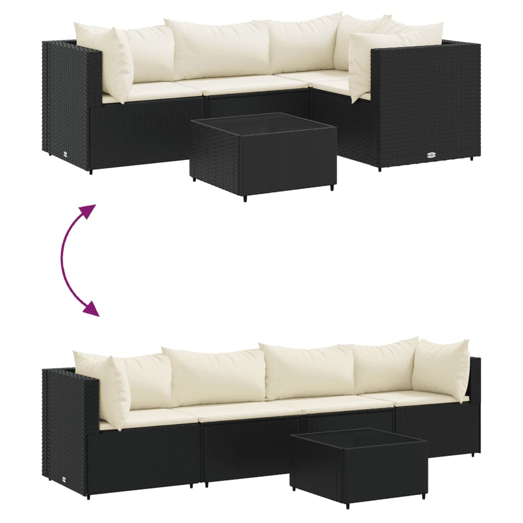 5-delige Loungeset met kussens poly rattan zwart is nu te koop bij PeponiXL, paradijselijk wonen!