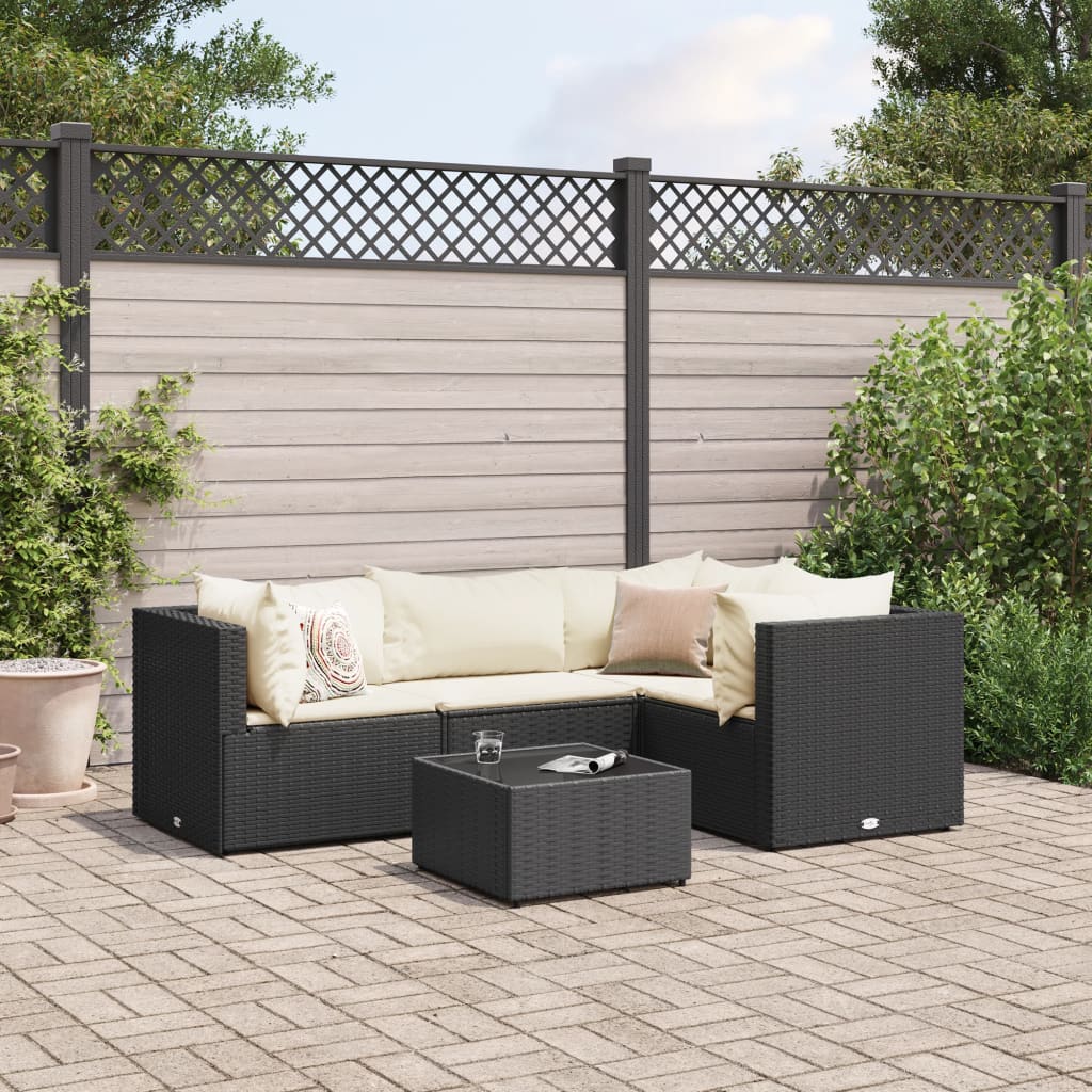 5-delige Loungeset met kussens poly rattan zwart is nu te koop bij PeponiXL, paradijselijk wonen!