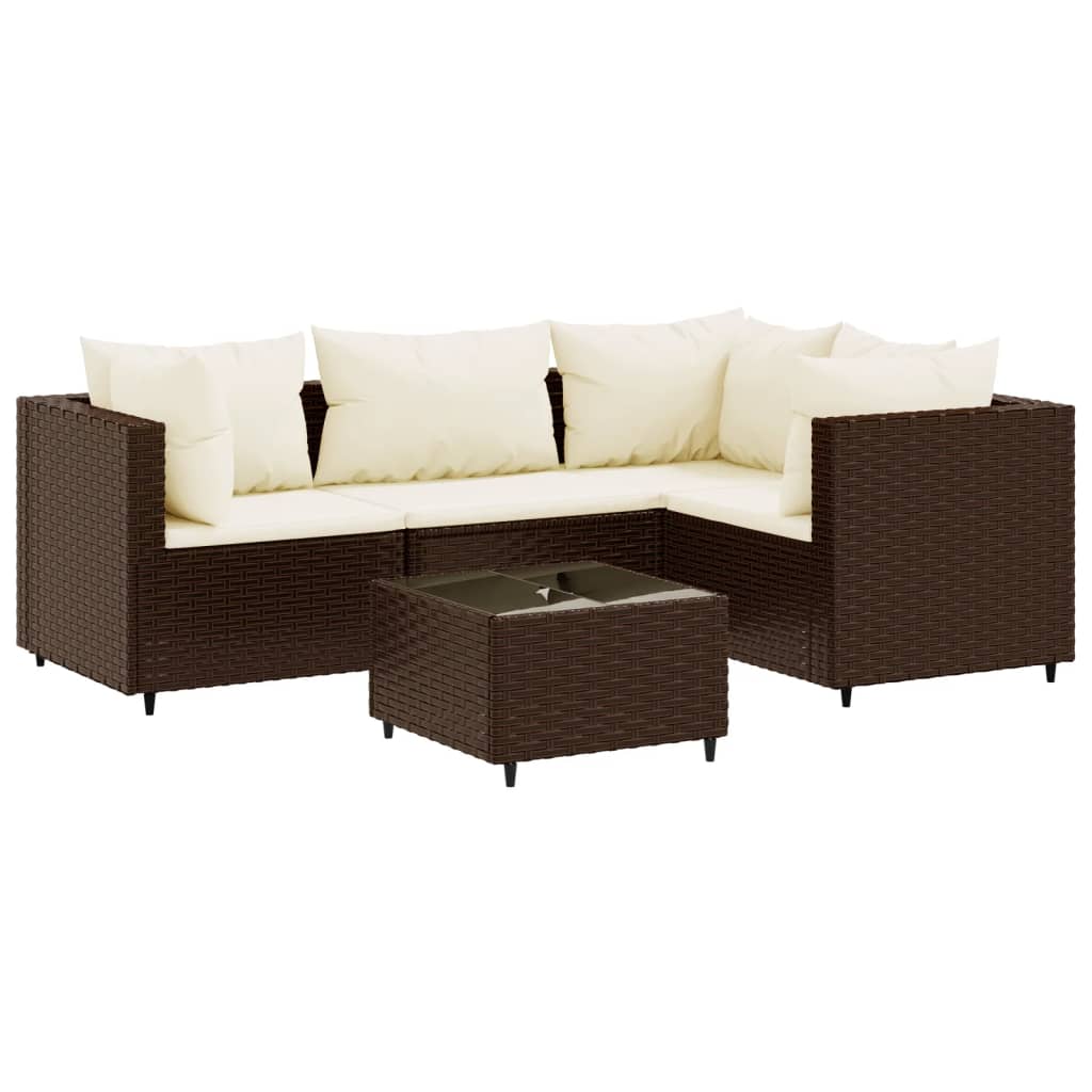 5-delige Loungeset met kussens poly rattan bruin is nu te koop bij PeponiXL, paradijselijk wonen!