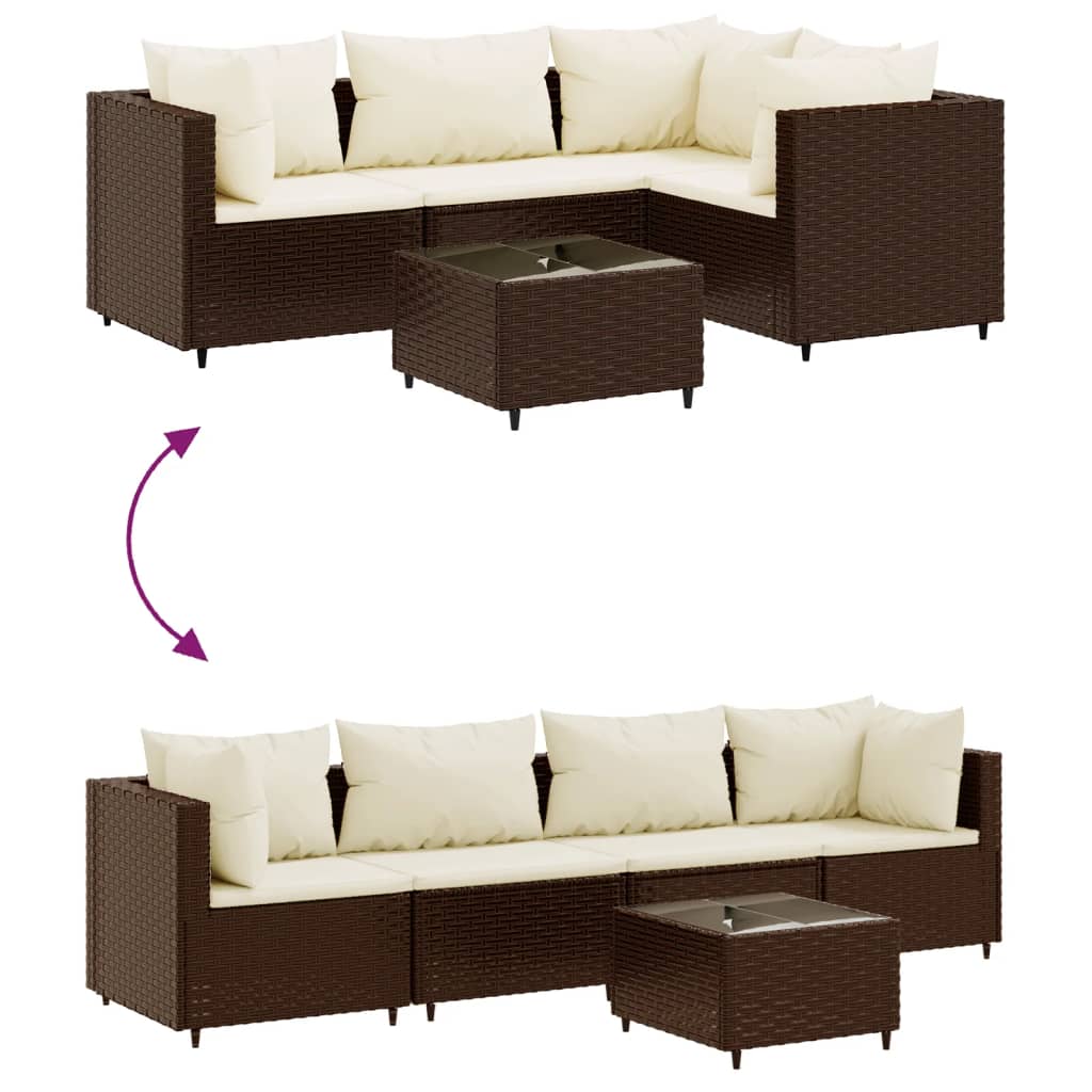 5-delige Loungeset met kussens poly rattan bruin is nu te koop bij PeponiXL, paradijselijk wonen!