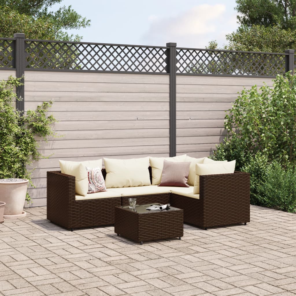 5-delige Loungeset met kussens poly rattan bruin is nu te koop bij PeponiXL, paradijselijk wonen!