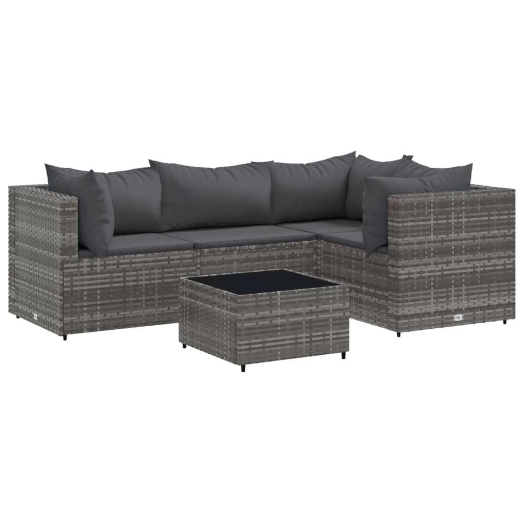 5-delige Loungeset met kussens poly rattan grijs is nu te koop bij PeponiXL, paradijselijk wonen!