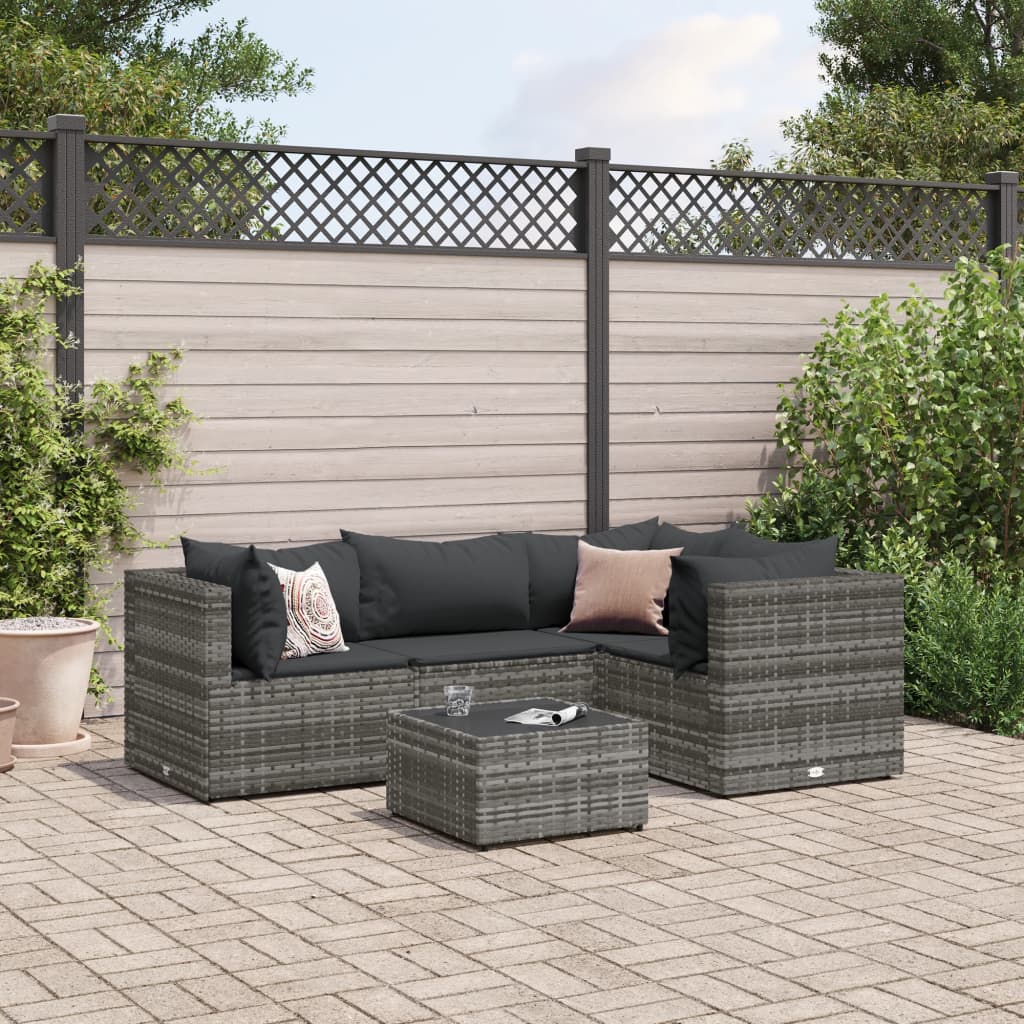 5-delige Loungeset met kussens poly rattan grijs is nu te koop bij PeponiXL, paradijselijk wonen!