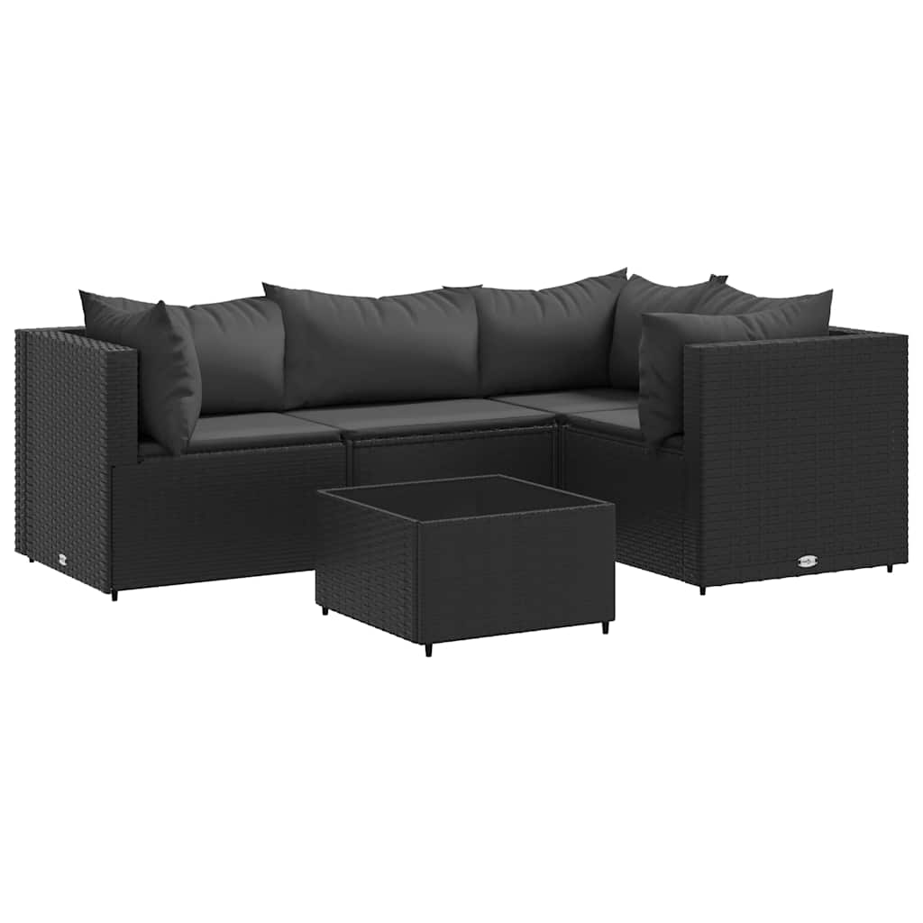 5-delige Loungeset met kussens poly rattan zwart is nu te koop bij PeponiXL, paradijselijk wonen!