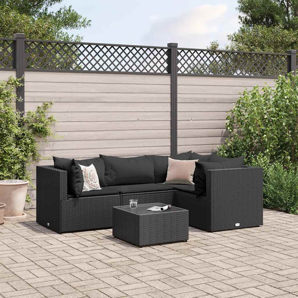 5-delige Loungeset met kussens poly rattan zwart is nu te koop bij PeponiXL, paradijselijk wonen!