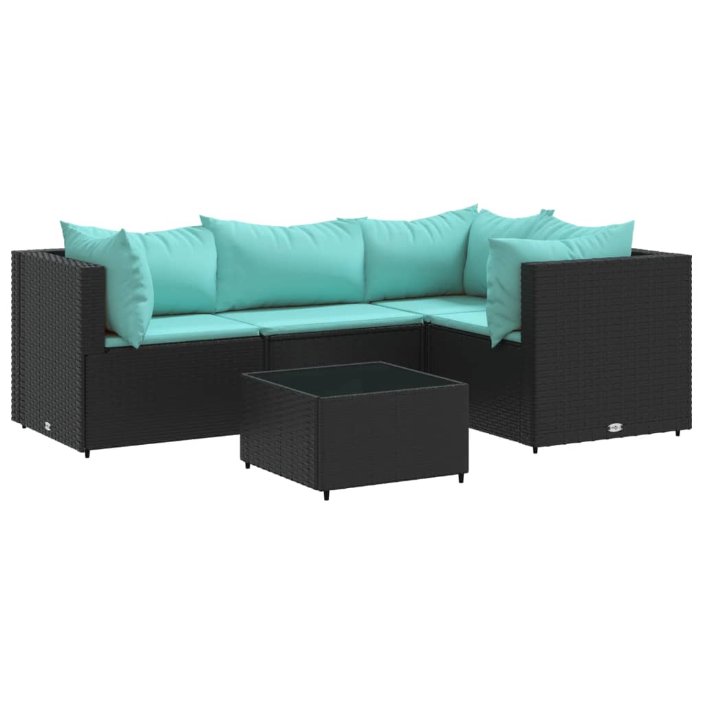 5-delige Loungeset met kussens poly rattan zwart is nu te koop bij PeponiXL, paradijselijk wonen!