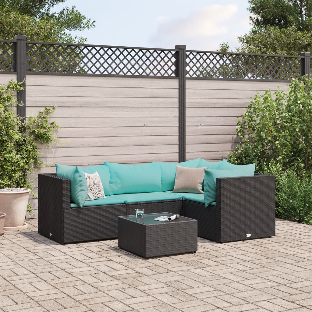 5-delige Loungeset met kussens poly rattan zwart is nu te koop bij PeponiXL, paradijselijk wonen!