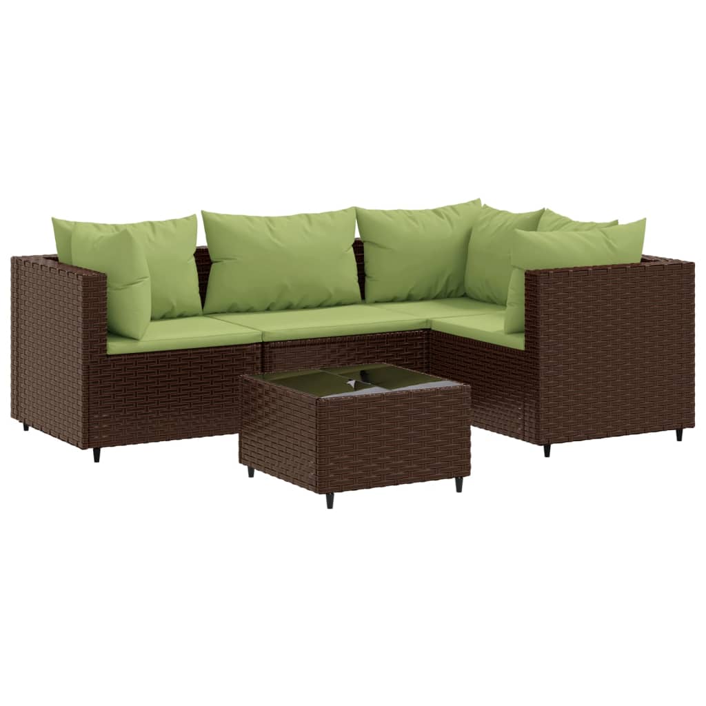 5-delige Loungeset met kussens poly rattan bruin