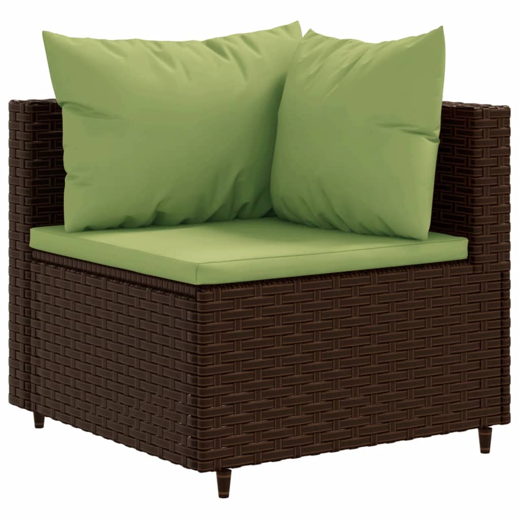 5-delige Loungeset met kussens poly rattan bruin