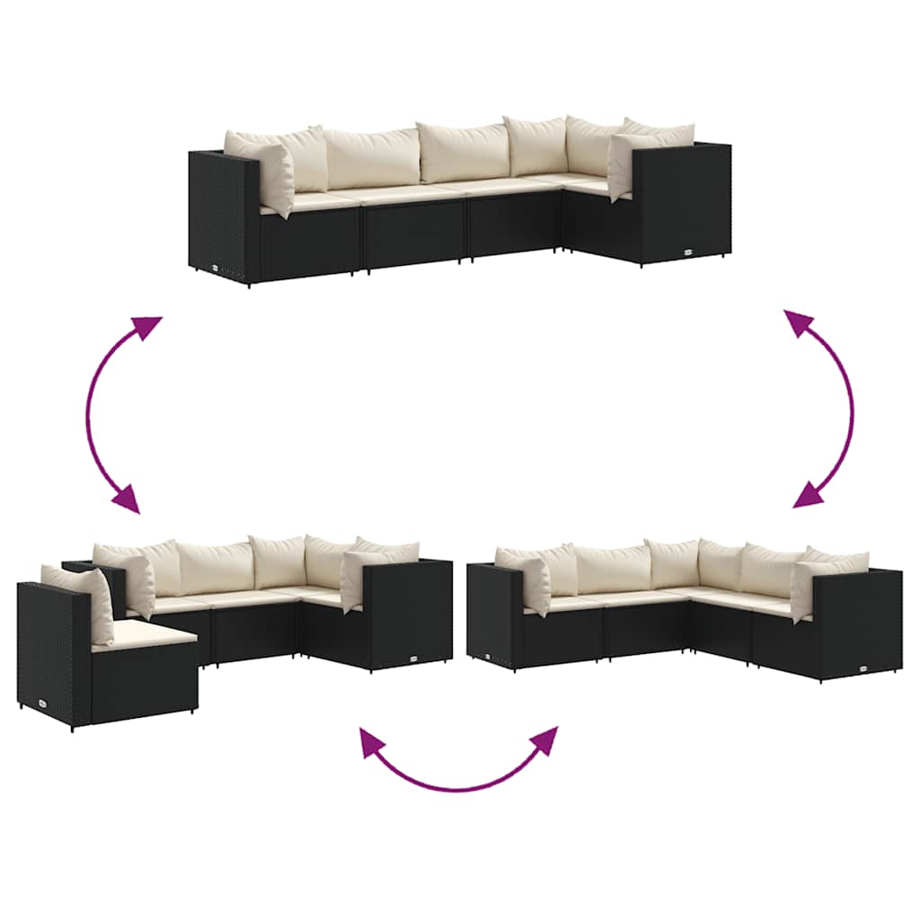 5-delige Loungeset met kussens poly rattan zwart