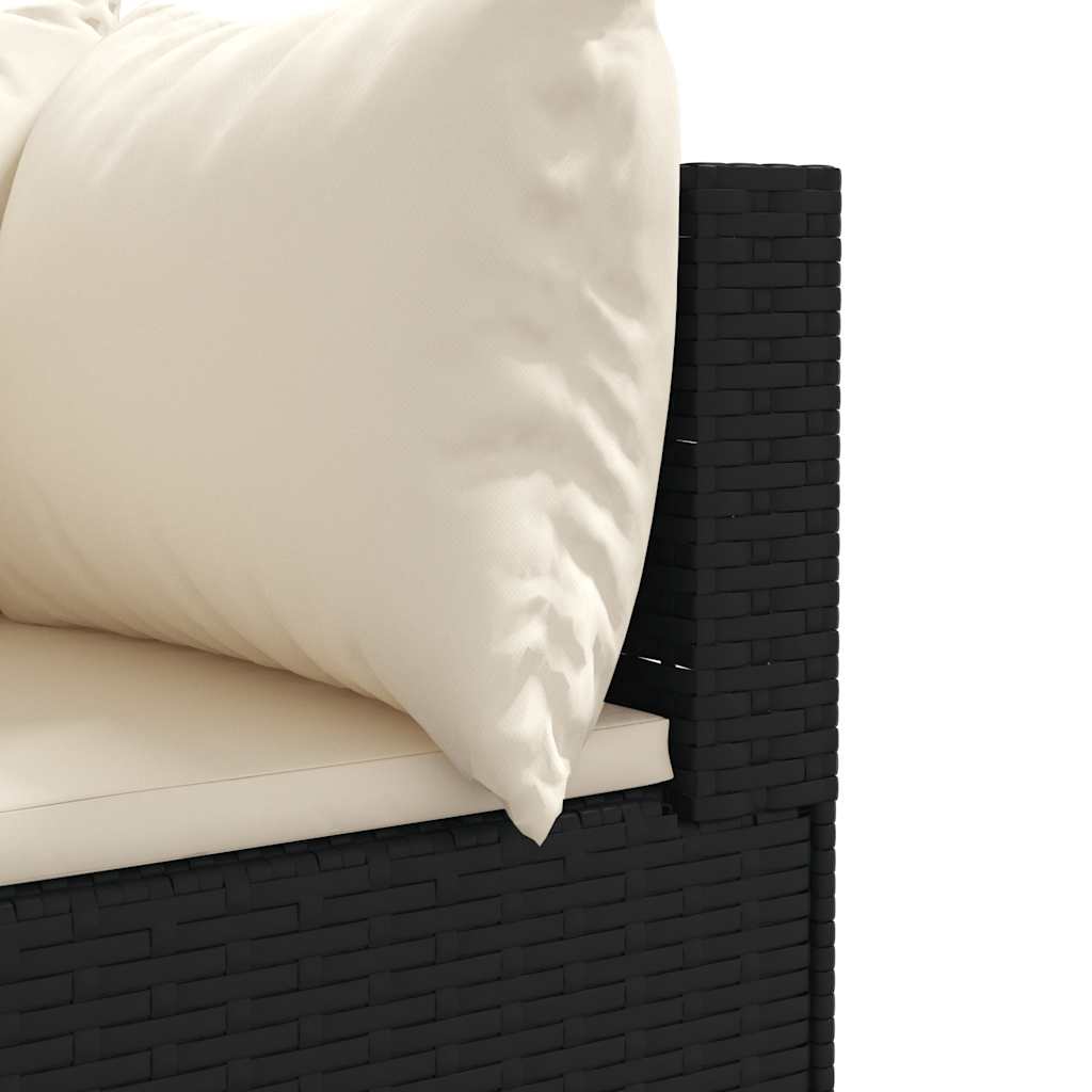 5-delige Loungeset met kussens poly rattan zwart