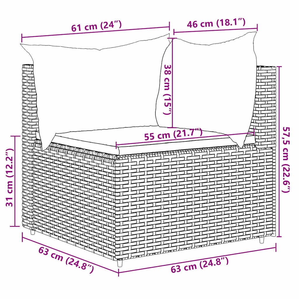 5-delige Loungeset met kussens poly rattan zwart