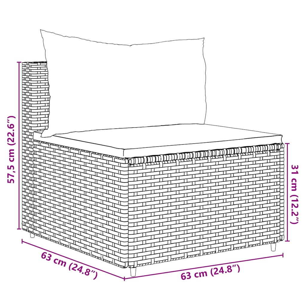 5-delige Loungeset met kussens poly rattan zwart