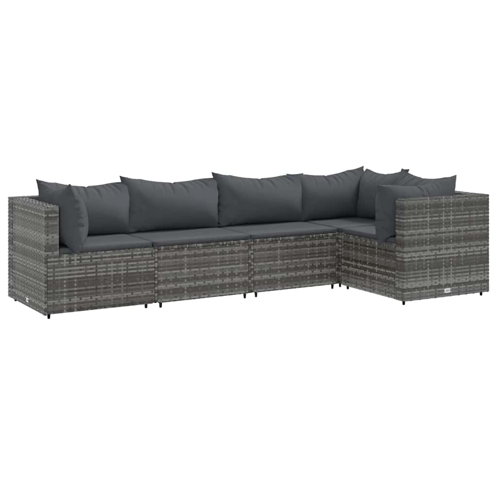 5-delige Loungeset met kussens poly rattan grijs is nu te koop bij PeponiXL, paradijselijk wonen!