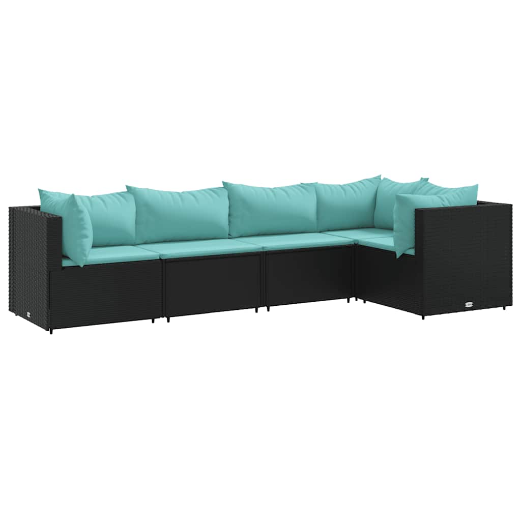 5-delige Loungeset met kussens poly rattan zwart is nu te koop bij PeponiXL, paradijselijk wonen!