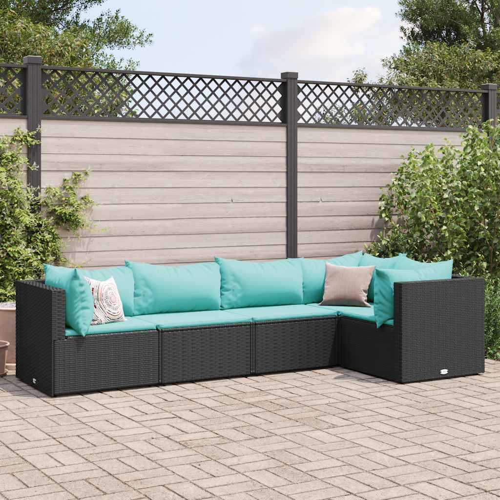 5-delige Loungeset met kussens poly rattan zwart is nu te koop bij PeponiXL, paradijselijk wonen!