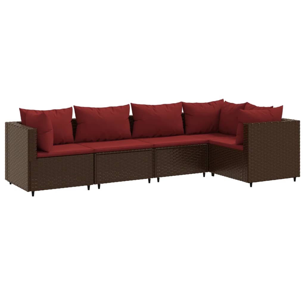 5-delige Loungeset met kussens poly rattan bruin is nu te koop bij PeponiXL, paradijselijk wonen!