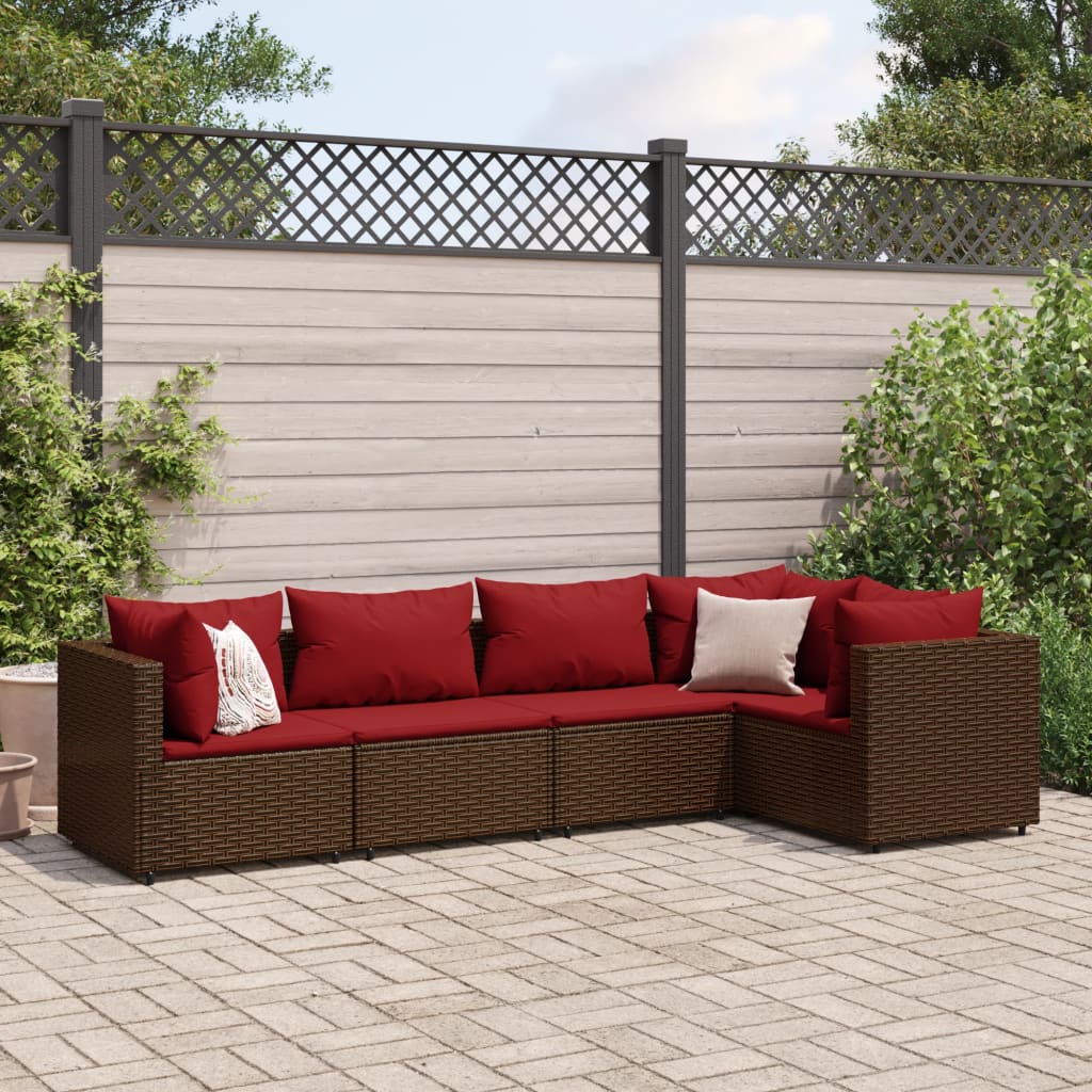 5-delige Loungeset met kussens poly rattan bruin is nu te koop bij PeponiXL, paradijselijk wonen!