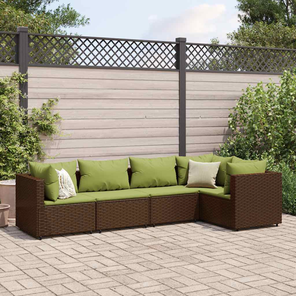 5-delige Loungeset met kussens poly rattan bruin is nu te koop bij PeponiXL, paradijselijk wonen!