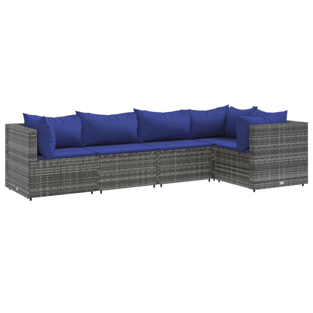 5-delige Loungeset met kussens poly rattan grijs is nu te koop bij PeponiXL, paradijselijk wonen!