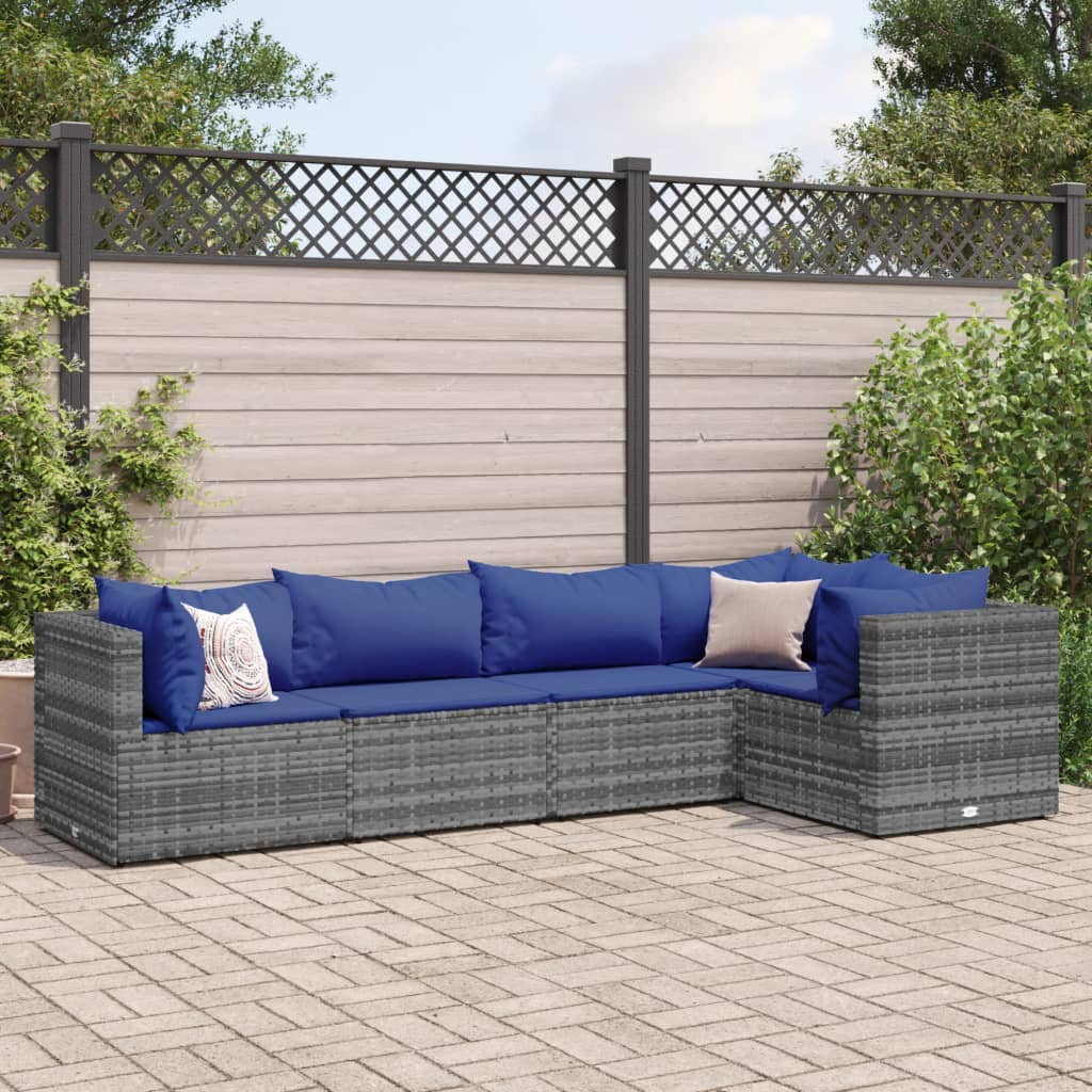 5-delige Loungeset met kussens poly rattan grijs is nu te koop bij PeponiXL, paradijselijk wonen!