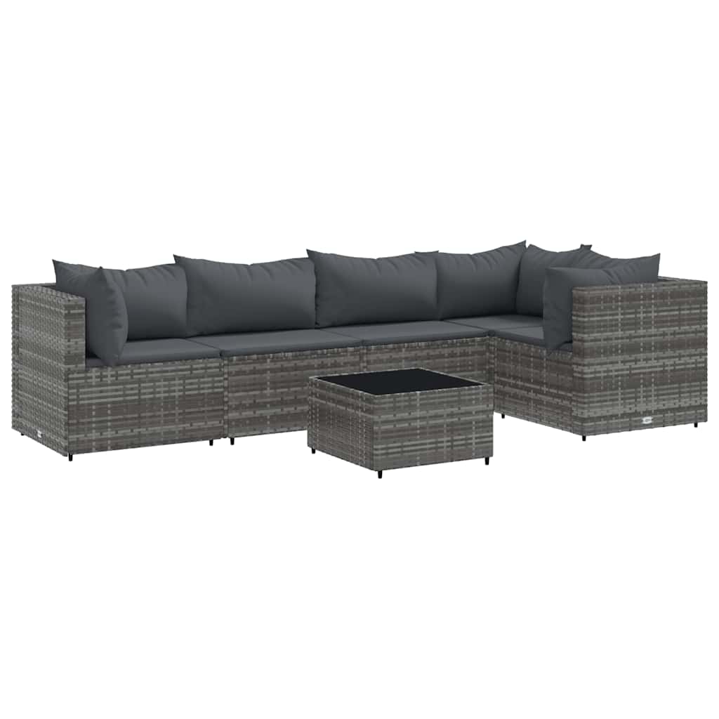 6-delige Loungeset met kussens poly rattan grijs is nu te koop bij PeponiXL, paradijselijk wonen!