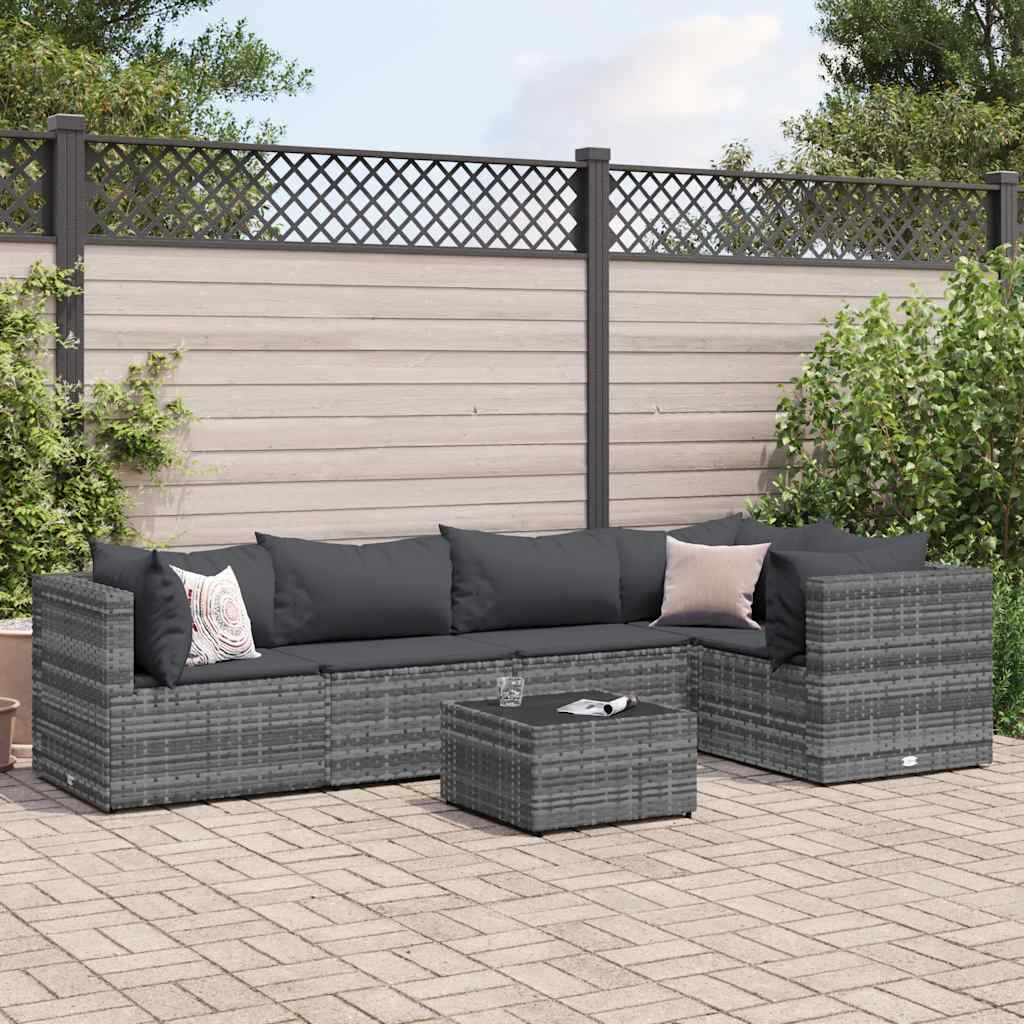 6-delige Loungeset met kussens poly rattan grijs is nu te koop bij PeponiXL, paradijselijk wonen!